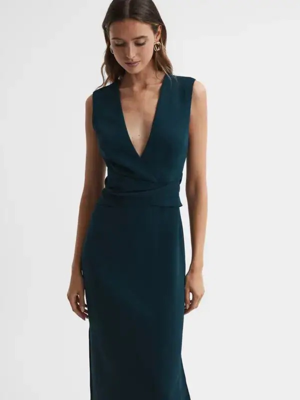 Reiss Jayla Fitted Midi Dress in Dark Teal